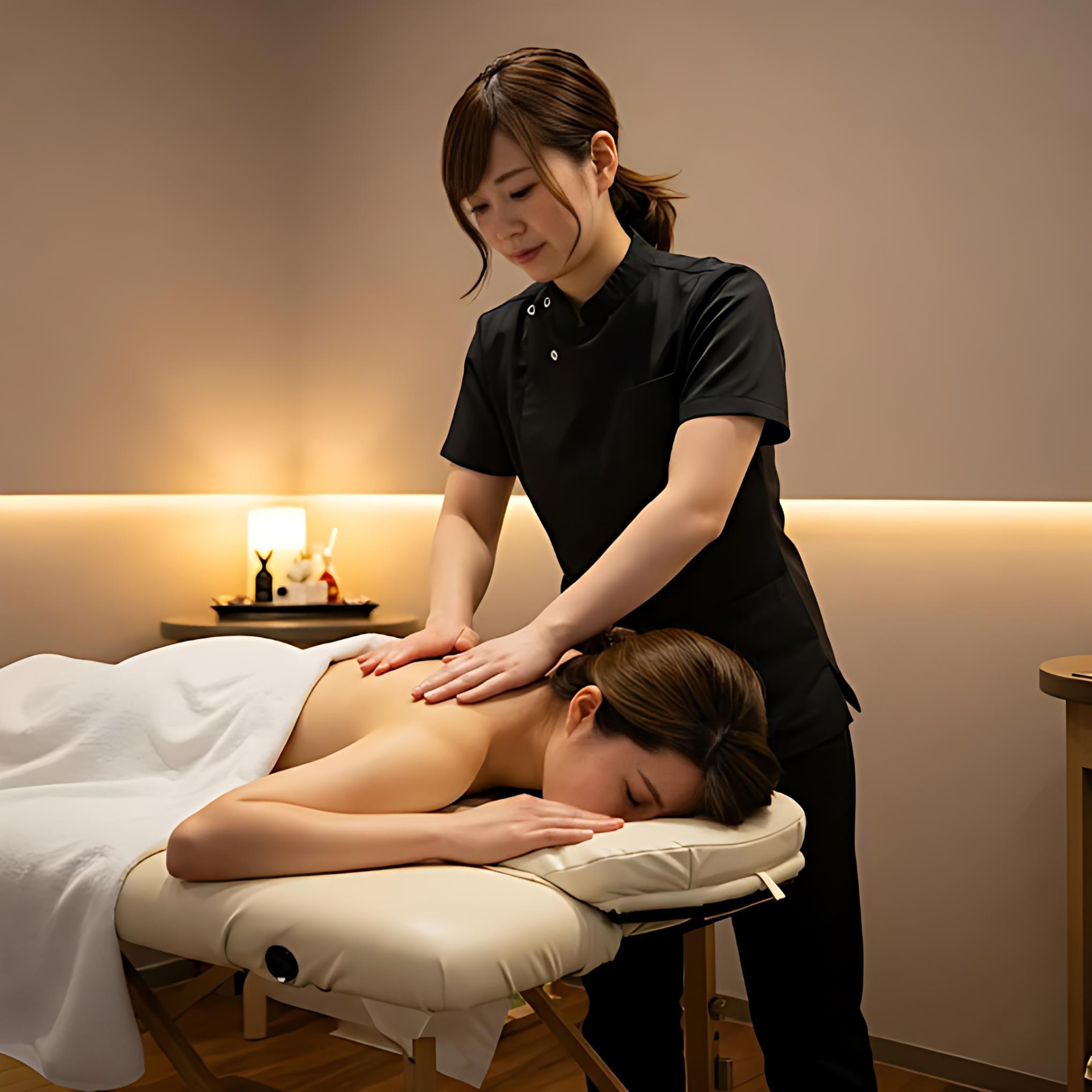 Therapist performing stress relief upper back massage at Osaka Wellness Massage Bellevue – focused on reducing shoulder and neck tension.